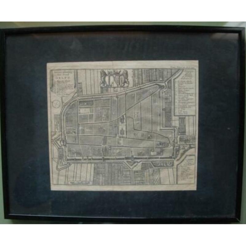 Delft, oude kaart, antiek, plattegrond, ets, gravure, Tirion