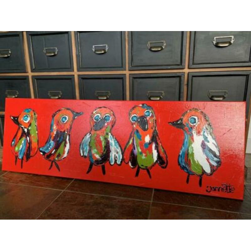 Gekleurde vogels rood 40x120