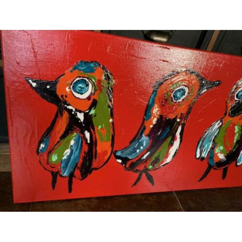 Gekleurde vogels rood 40x120