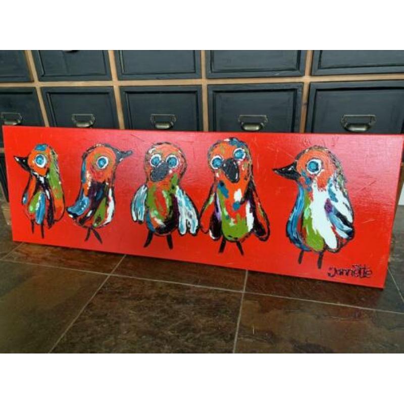 Gekleurde vogels rood 40x120