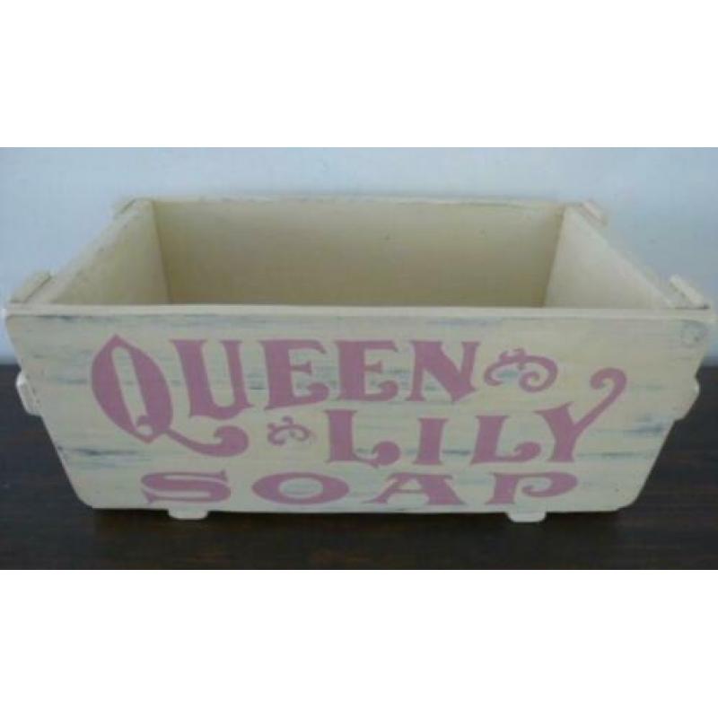 Brocante zeep kist/kistje Queen Lily/vintage/badkamer/Lief