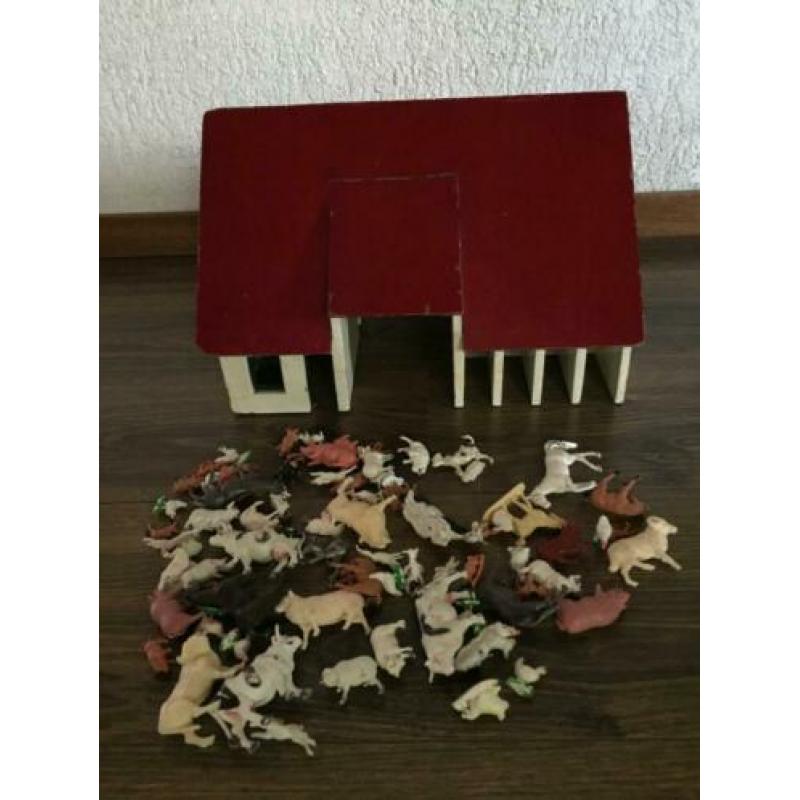 Houten boerderij met dieren 37x32x23cm