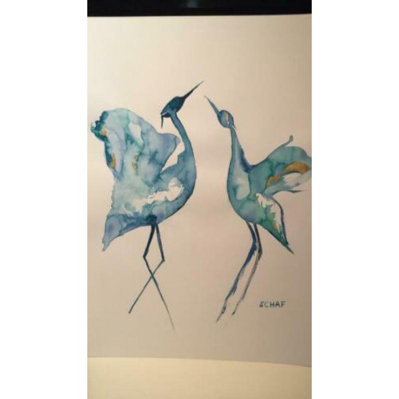 Kraanvogel aquarel origineel ontwerp