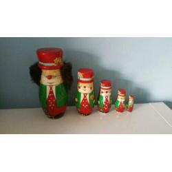 Vintage houten clown babuskha beeldjes 5 stuks