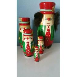 Vintage houten clown babuskha beeldjes 5 stuks