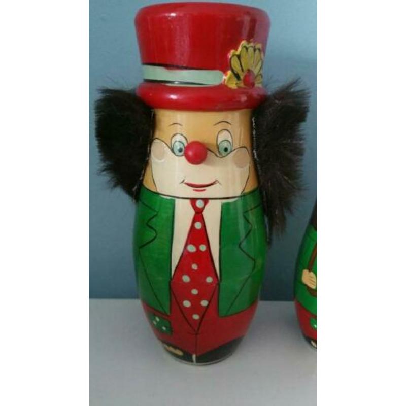 Vintage houten clown babuskha beeldjes 5 stuks