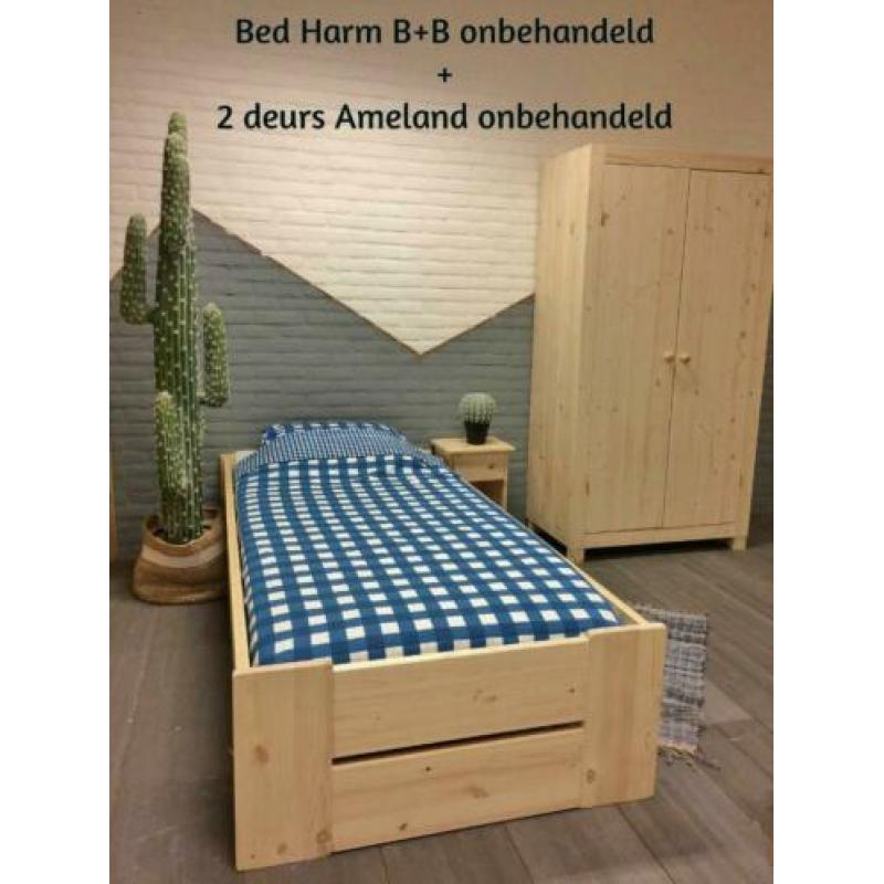 Blankhouten eenpersoonsbed Harm B+B 90x200/210/220 cm