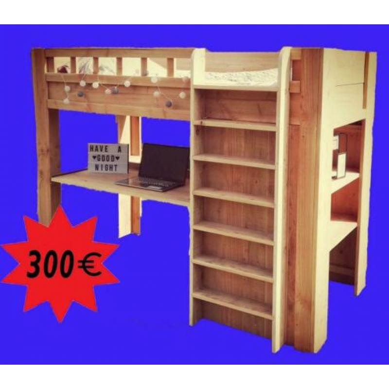 hoogslaper, bureau en kast in één. Voor matras maat 90x200.